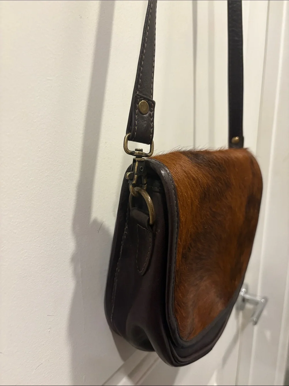 Cowhide and leather Saddle Bag crossbody